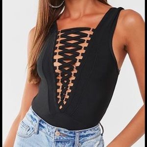 Forever 21 Black Lace Up Bodysuit